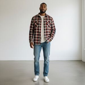 Goodfellow & Co Men's Heavy Flannel Casual Elbow Patch Plaid Shirt Size 2XL